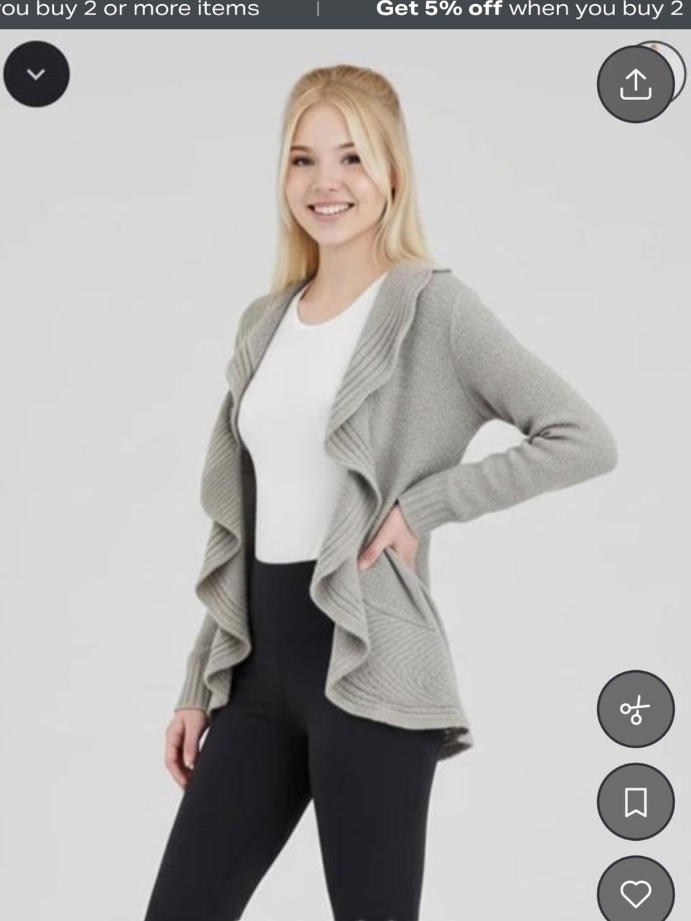 White House Black Market Light Gray Ruffle-Front Cardigan